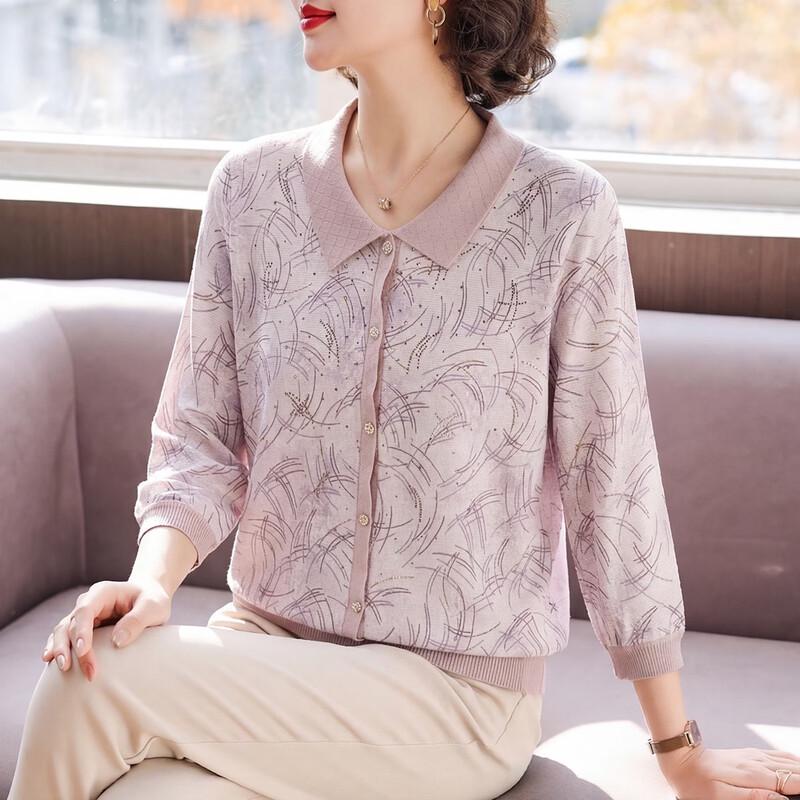 BAOLIANDUO Women s Casual Floral Seven-Sleeve Lapel T-Shirt L