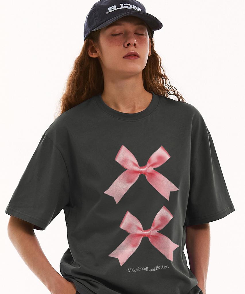 MATCHGLOBE Twice Ribbon Oversized Tee (Dark Gray)