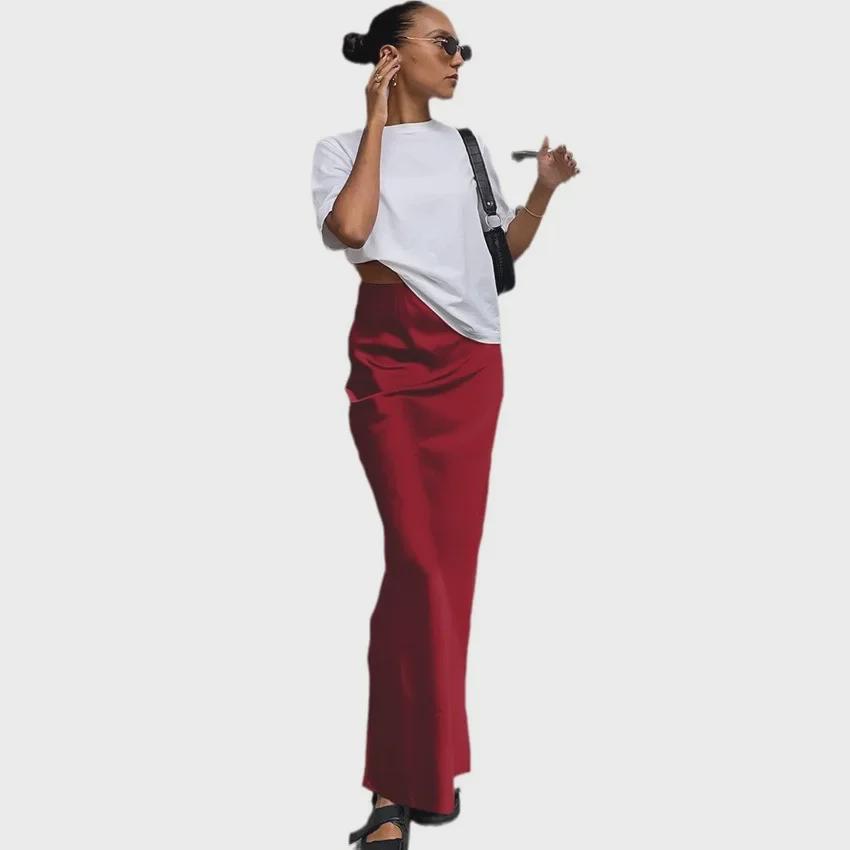 „2024 Frühling/Sommer Damen Casual Satin Seide Rock - Europäischer & Amerikanischer Stil“