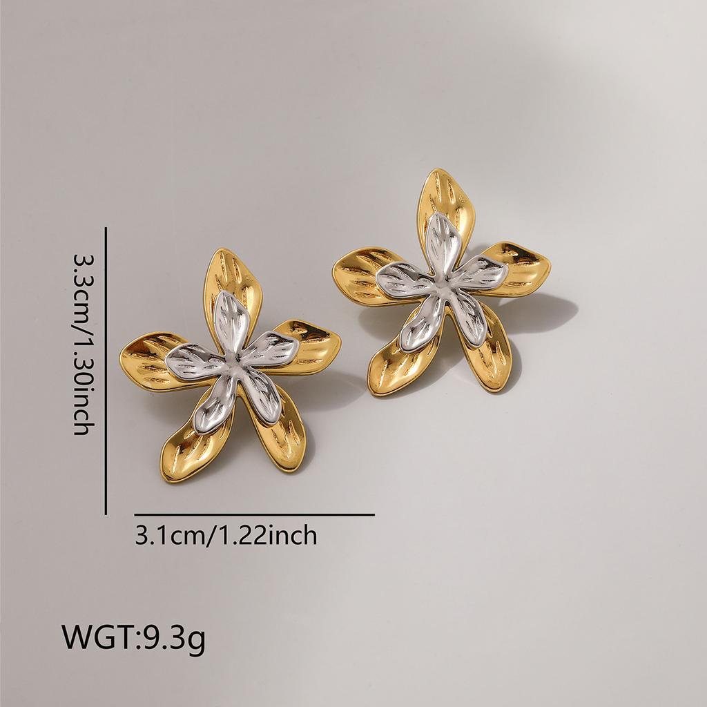 Stainless Steel Two Flower Stud Earrings for Women Irregular Leaf Earrings No Fade Party Banquet Elegent Jewelry