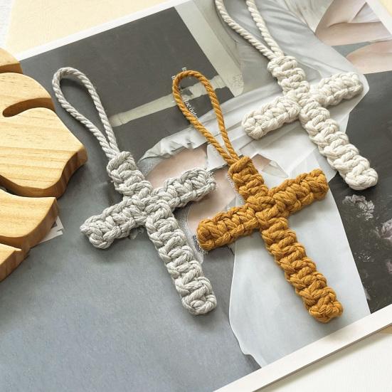 Cotton Rope Braided Pendant Keychain Religious Symbol of Christianity Hand-Woven Braided Keyring Bag Accessories
