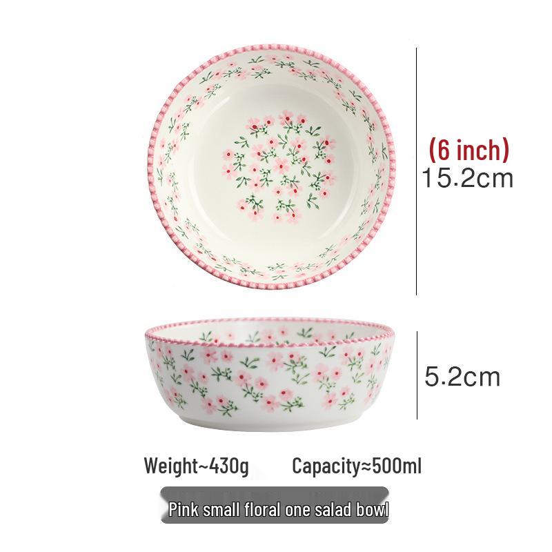 Charming Floral Ceramic Tableware Set: Underglaze Soup & Noodle Bowl, Deep Plate, Flower-Shaped Rice Bowl