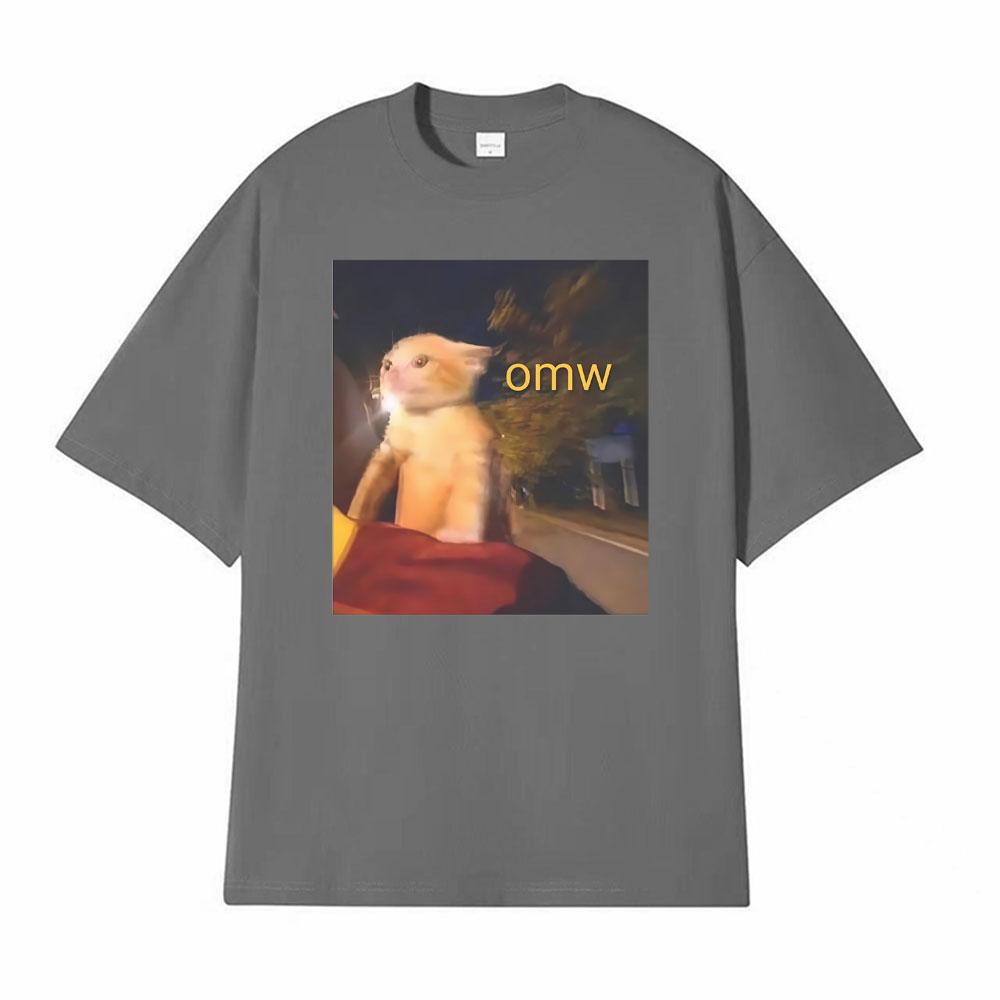 Omw! Cat Funny Meme Graphic T-shirts Men Women Clothes Fashion Vintage T Shirts Oversized High Quality T Shirt Cotton Streetwear