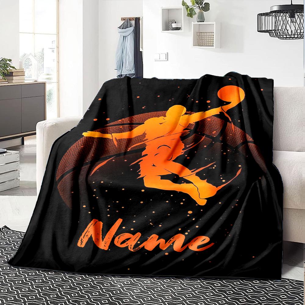 Custom Name Basketball Theme Printed Blanket - Perfect for Couch, Bed, Travel & Outdoor Use | Machine Washable, Cozy & Durable.