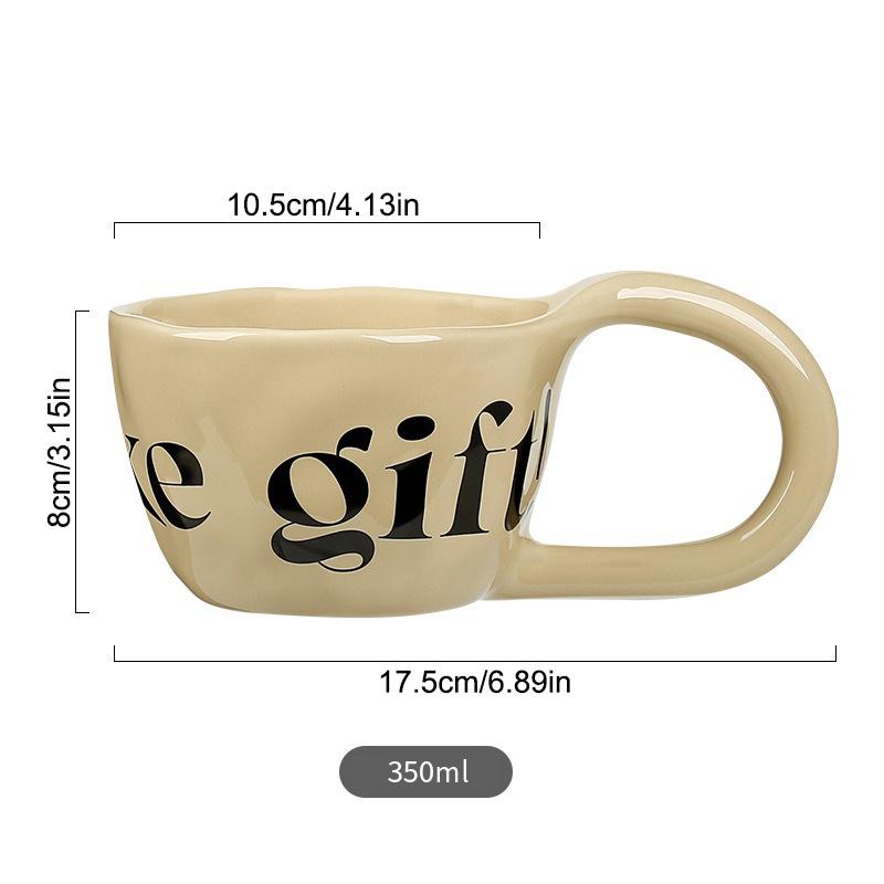 350ml Hand Pinched Irregular Coffee Cups English Alphabet Pattern Ceramic Mug Large Handle Milk Oatmeal Cup Home Water Cup