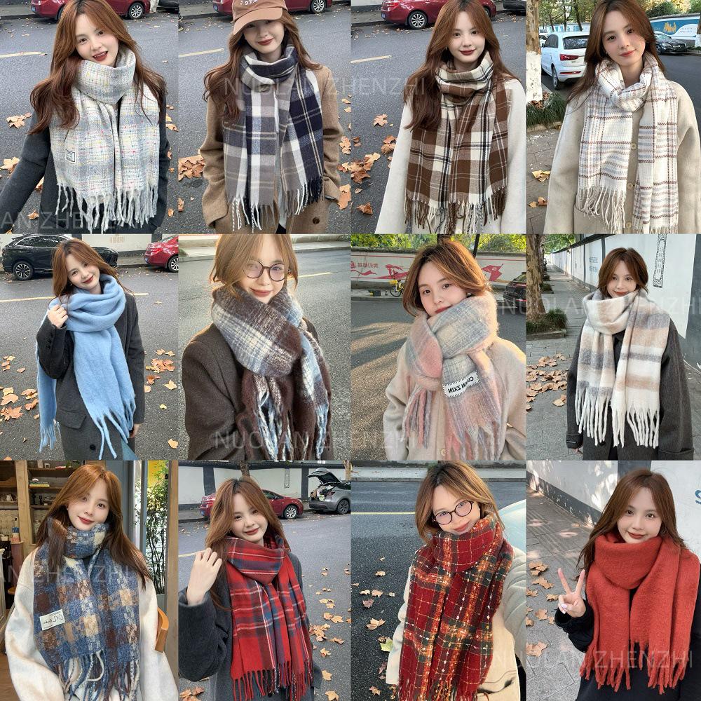 Plaid Korean-Style Women's Winter Scarf - Warm Imitation Cashmere Snood