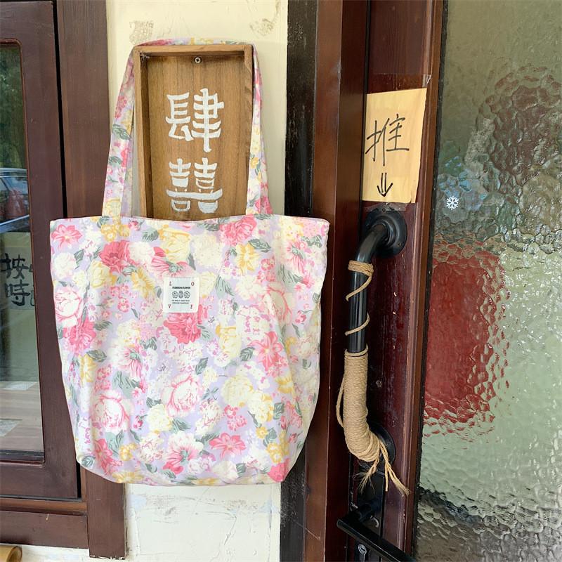 Stylish Floral Cotton Tote Bag For Women With Large Capacity And Soft Canvas Material