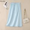 Women Casual Elastic Waist Solid Color Loose Drawstring Skirts