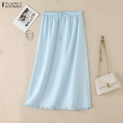 Women Casual Elastic Waist Solid Color Loose Drawstring Skirts