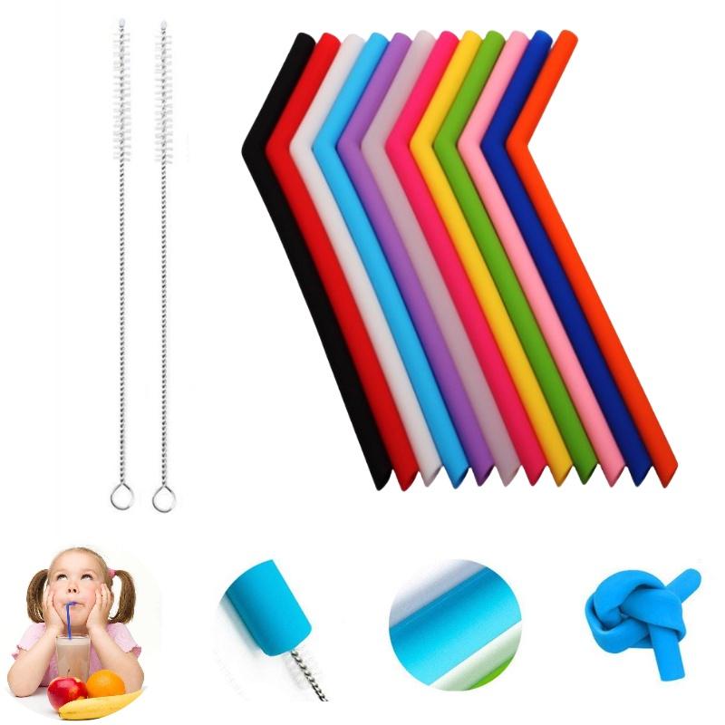 Paille à boire en silicone de haute qualité 200 mm de longueur Micro-ondable Style occidental Couleur unie
