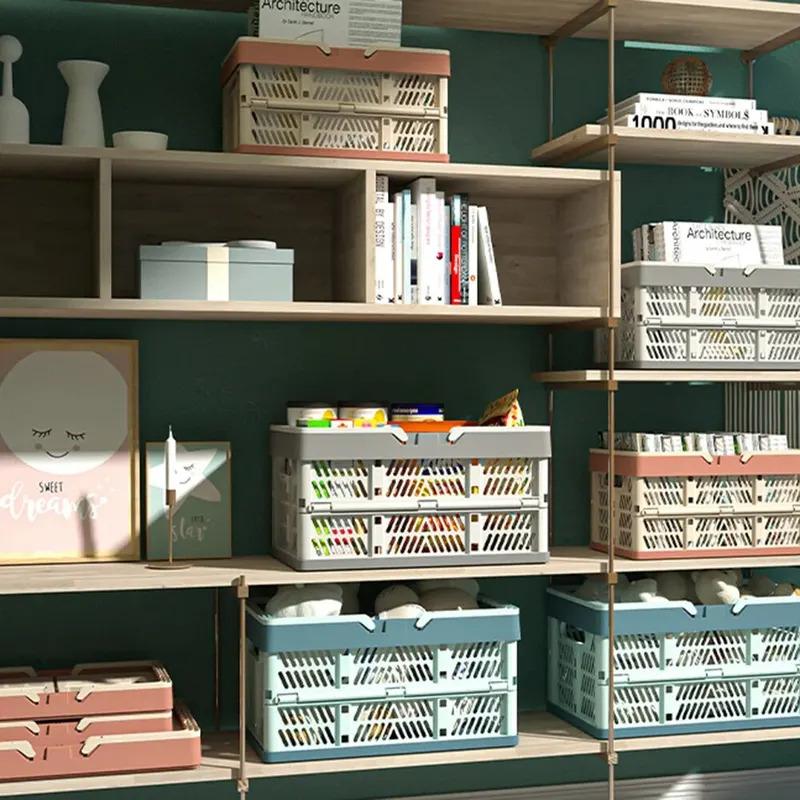 Heavy Duty Folding Storage Basket Portable Picnic Camping Box with Handle Large Plastic Container for Supermarket Shopping