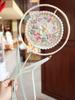Double Petal Machine Embroidery Circular Fan Handicraft Photography Dance Court Retro Style Long Handle Bamboo Fan
