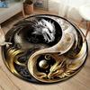 Black and Gold Yin Yang Dragon Circular Rug, Non-Slip Oriental Style Floor Mat for Living Room Home Decor