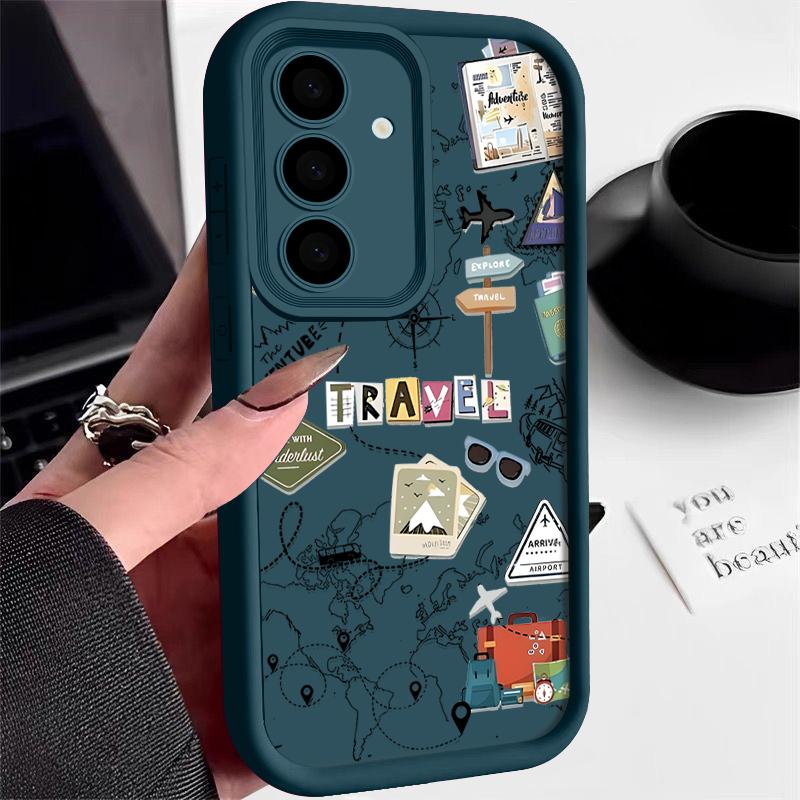 Travel Map Pattern Case For Samsung Galaxy A17 A56 A36 A26 A55 A16 A15 A14 A54 5G S25 FE S25 Edge S24 S22 S23 Ultra Phone Cover