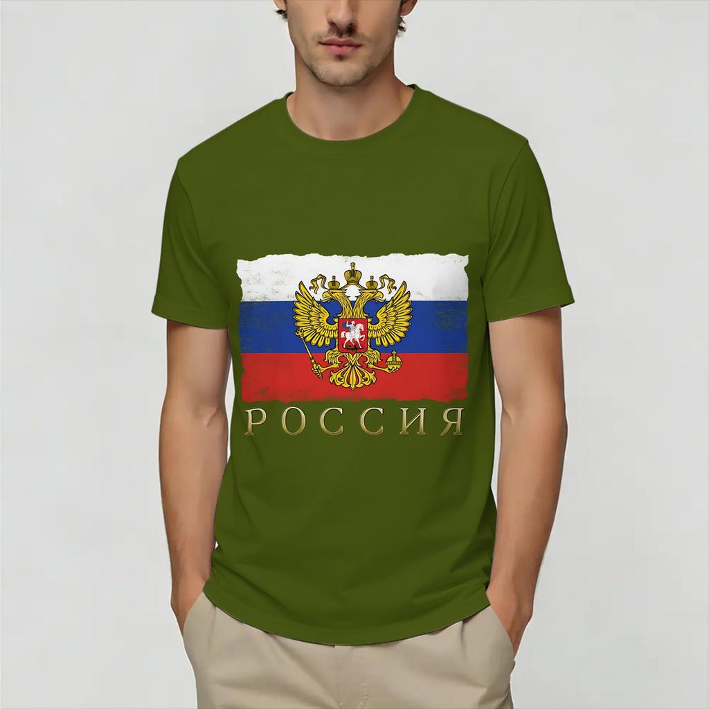 Russia Flag TShirt for Unisex Vintage Cotton Tee Shirt Round Neck Short Sleeve T Shirt Gift Clothing