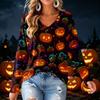Women's V-Neck Long Sleeve Lightweight Halloween Print Blouse for Casual Wear