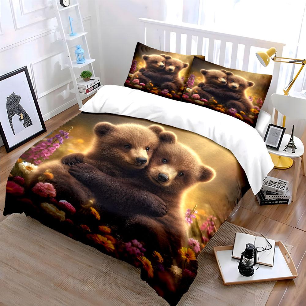 Cute Bear Set For Home Decor Bedding Set With 1 Duvet Cover 2 Pillowcases Single Double King Queen, Gift