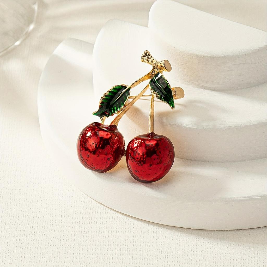 Korean version of fashionable simple and cute cherry brooch female versatile playful alloy dripping fruit series corsage female pin