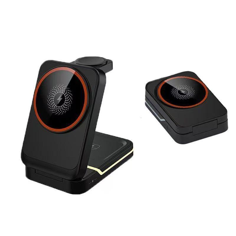 Desktop Multifunctional 15W Wireless Charger with Ambient Light & Foldable Magnetic Design for Office or Home Use