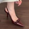 2025 New Modern Office Shoes Women Summer Black Wedding Slingback Pointed Toe Butterfly Decoration Female High Heeled Sandals