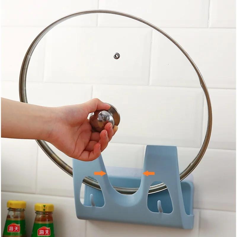 Wall-mounted Kitchen Shelf Free Punching Bracket Plastic Kitchen Storage Rack Pot Cover Shelf