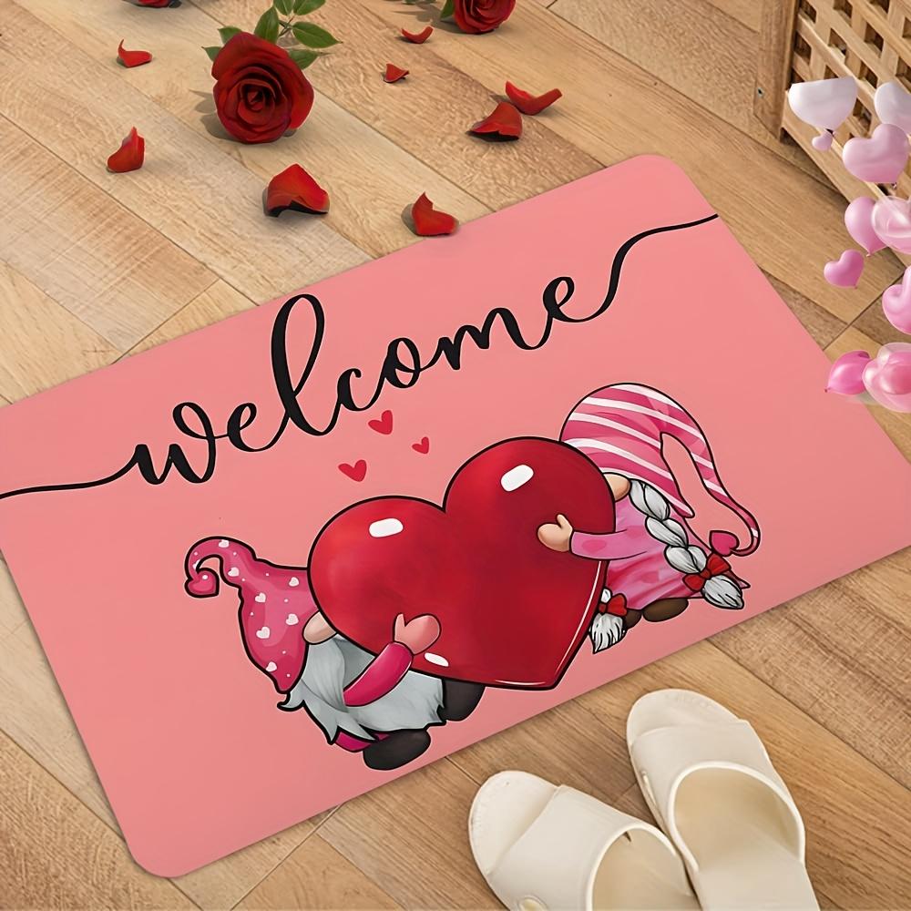Pink cartoon dwarf heart-shaped door mat - slip mat for home decoration, suitable for entrances to living rooms, bedrooms, etc