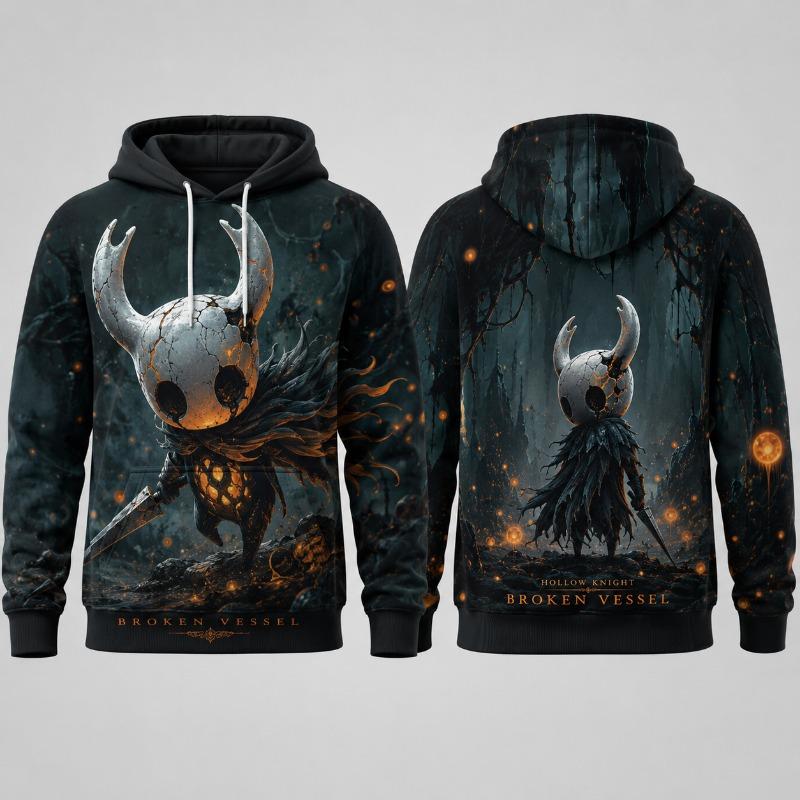 Mens Dark Fantasy Pure Vessel Knight 3D Print Hoodie Polyester Pullover Long Sleeve Gothic Gamer Streetwear Sweatshirt