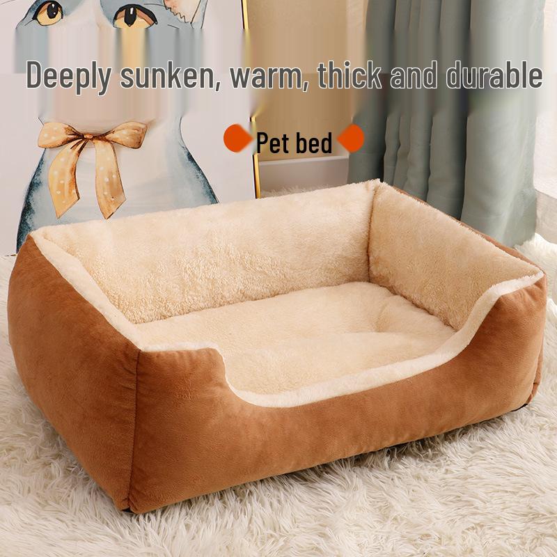 Thickened Plush Pet Bed: Warm Square Mattress for Small & Medium Dogs and Cats