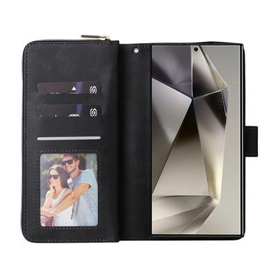 For Samsung Galaxy S25 Ultra Case Zipper Pocket PU Leather Phone Cover with Hand Strap