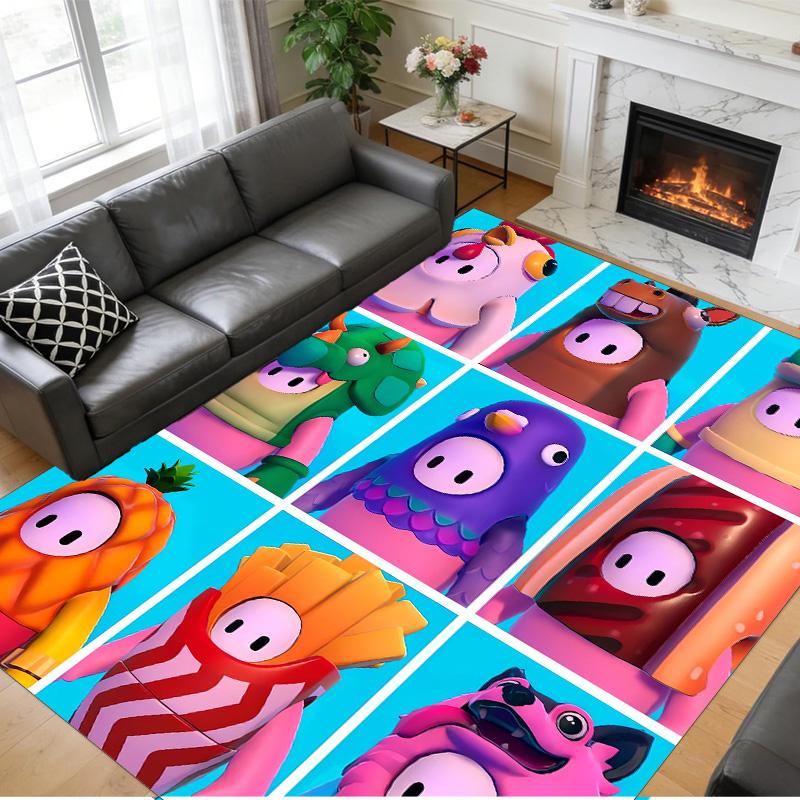 Anti‑Slip Crystal Velvet Floor Rug, Fall Guys Design Carpet for Indoor Living Bedroom Home Decoration