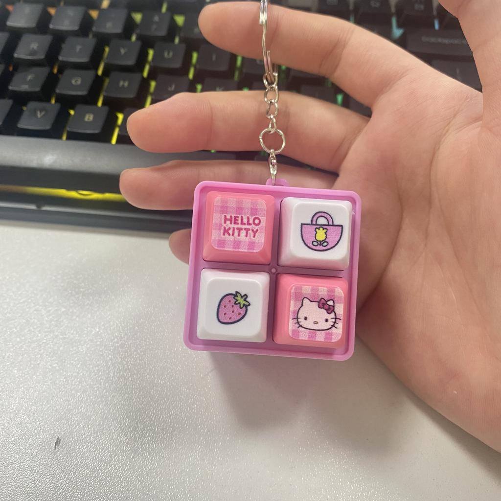 Hello Kitty LED Light Fidget Toy Keychain, Cute Mini Keyboard Press Pendant, Kawaii Cartoon Bag Charm Stress Relief Gift