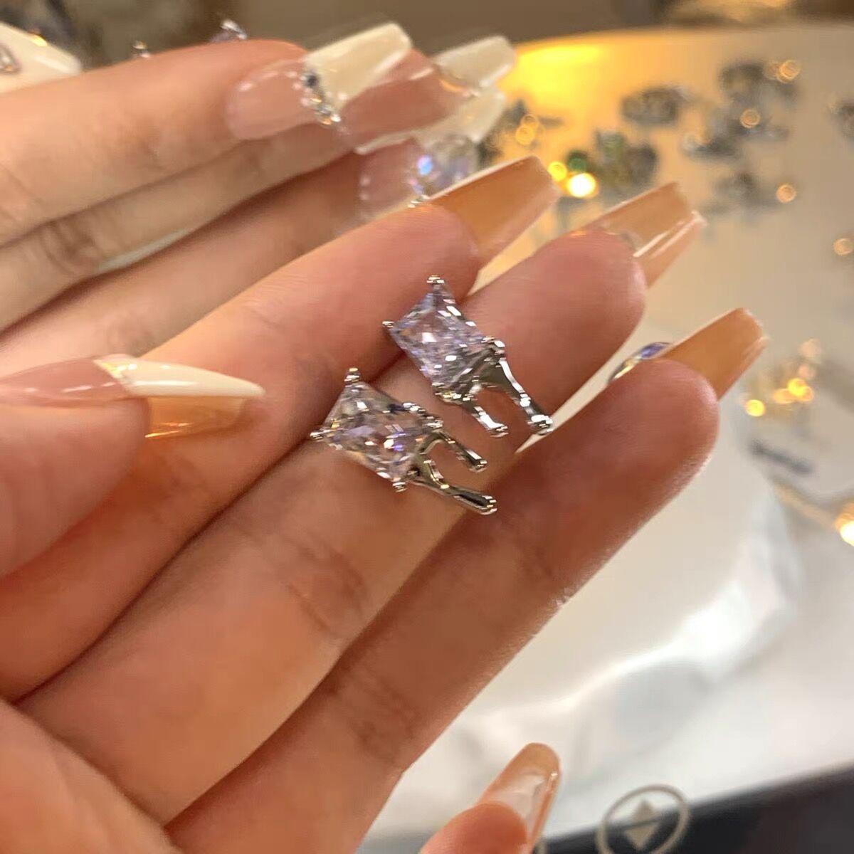 

Dark Lava Water Drop Square Diamond Zircon Earrings Niche Design Sense Premium Earrings Women s Korean Temperament Earrings
