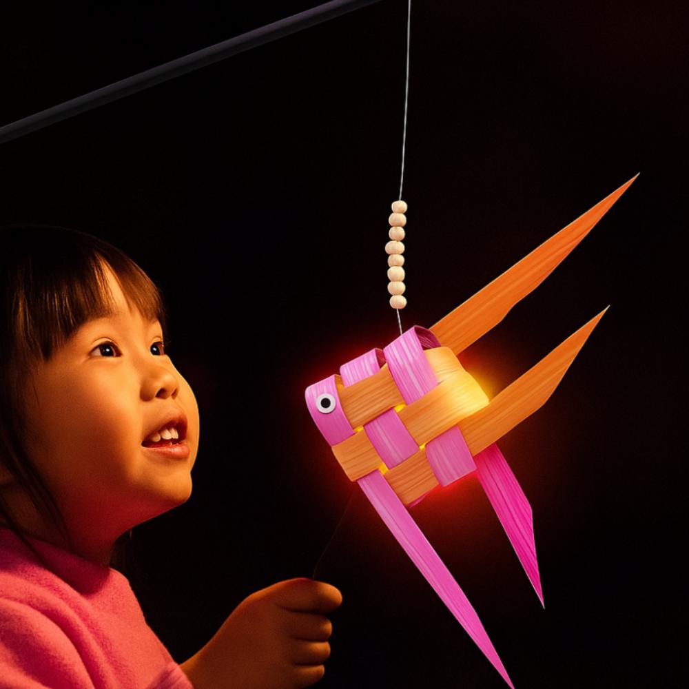 Hand-Woven Portable Koi Lantern Crafts Mid-autumn Festival LED Light Room Decorations