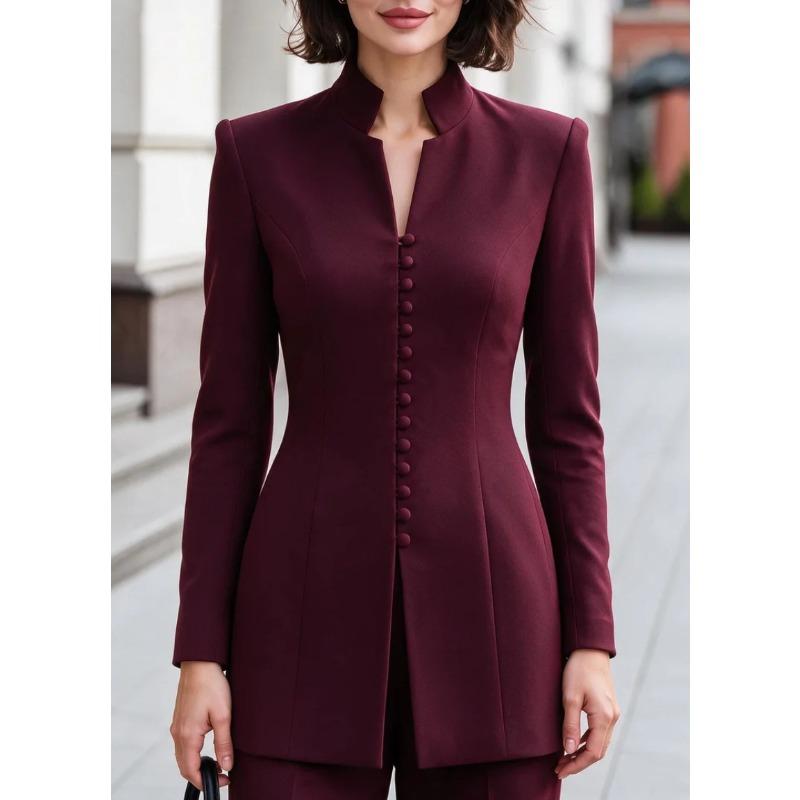 kankeirr Women's Vintage Casual Solid Color Print Autumn Winter Long Sleeve Stand-up Collar Jackets & Coats