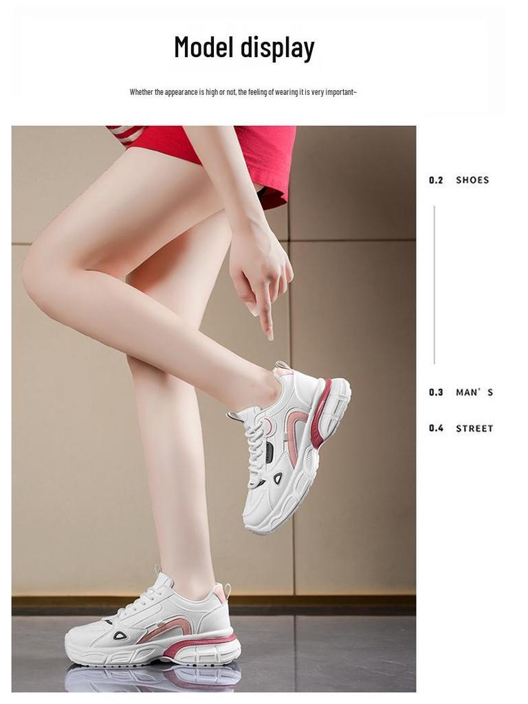 2025 Spring Women's Korean Style Breathable White Sneakers: Versatile Thick Sole, Height Increasing, Casual Sports Dad Shoes