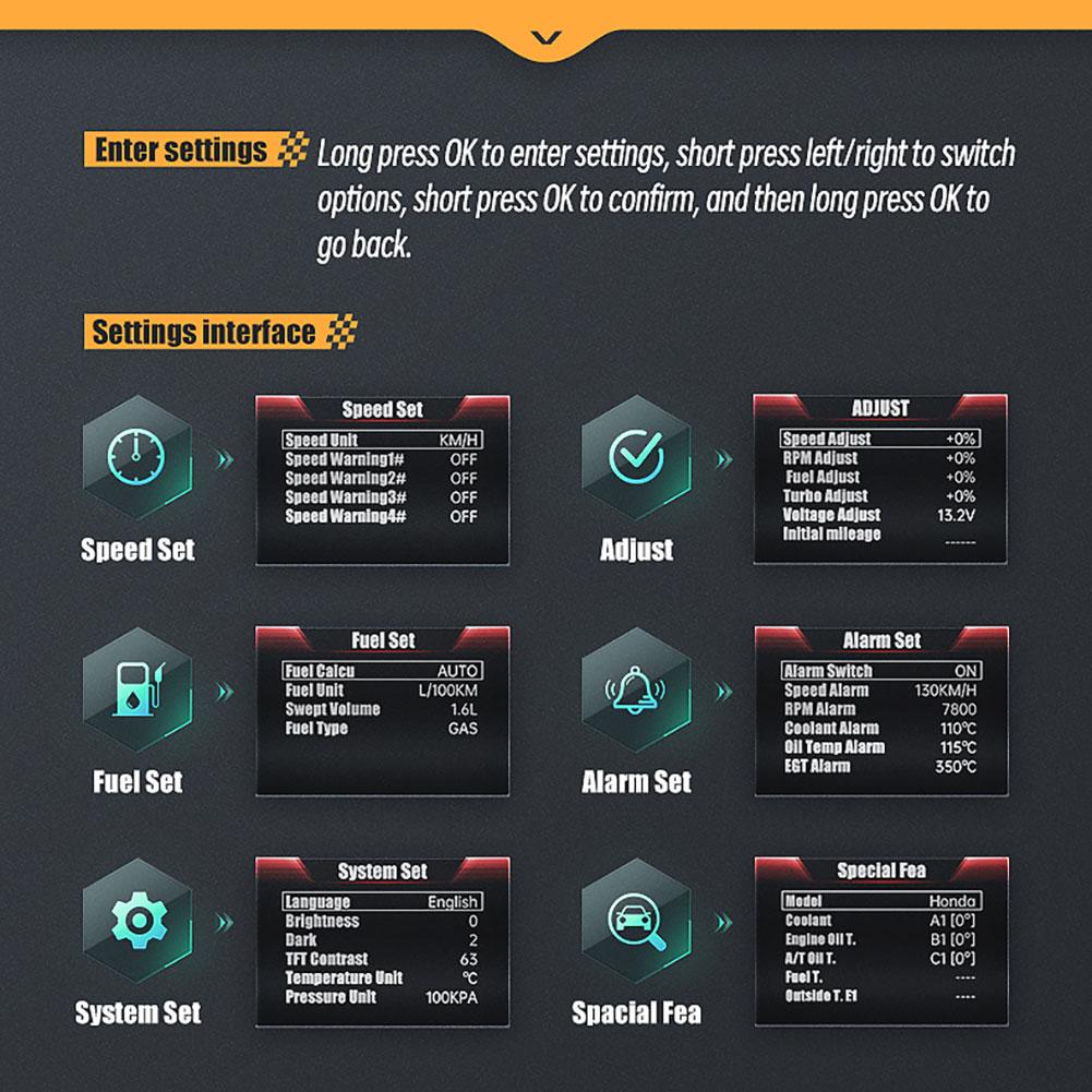 Car Head Up Display Fuel Consumption Digital Speedometer LCD Display On-BDII Smart Digital Speedometer Oil Temperature Gauge