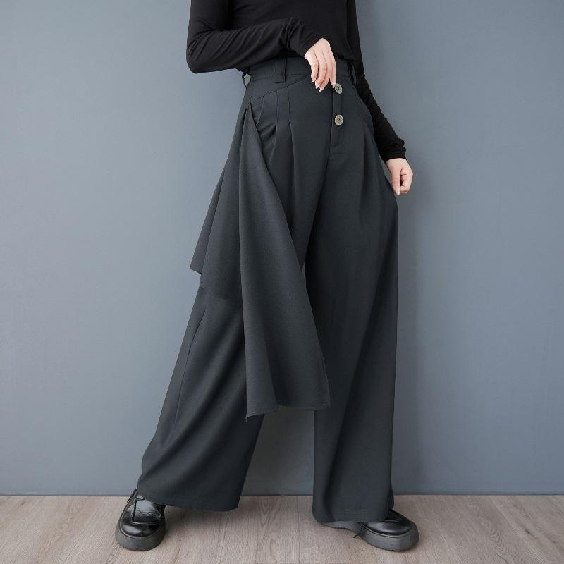 Black Plus Size Vintage Spring Autumn High Waist Wide Leg Skirt Pants Women Loose Casual Trousers