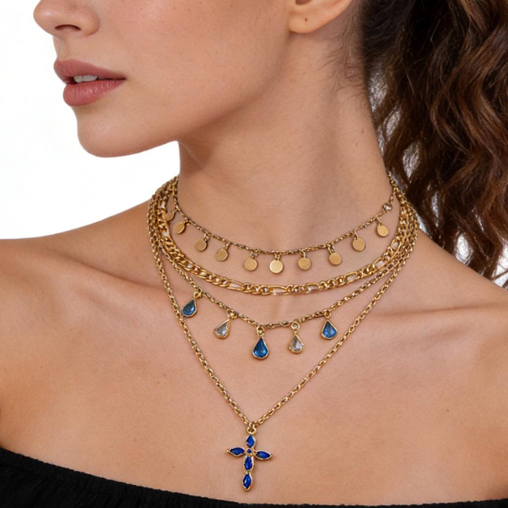 Ladies' Geometric Circular Neck Chain Alloy Water Diamond Tassel Pendant Necklace