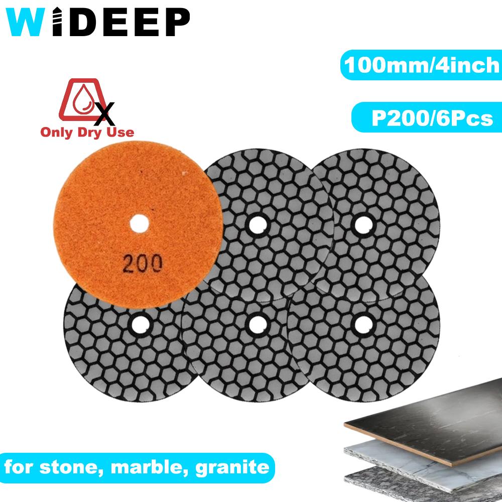 6Pcs 100mm 4inch Dry Polishing Pad Sanding Discs for Marble Granite Ceramic Stone  Angle Grinders Diameter