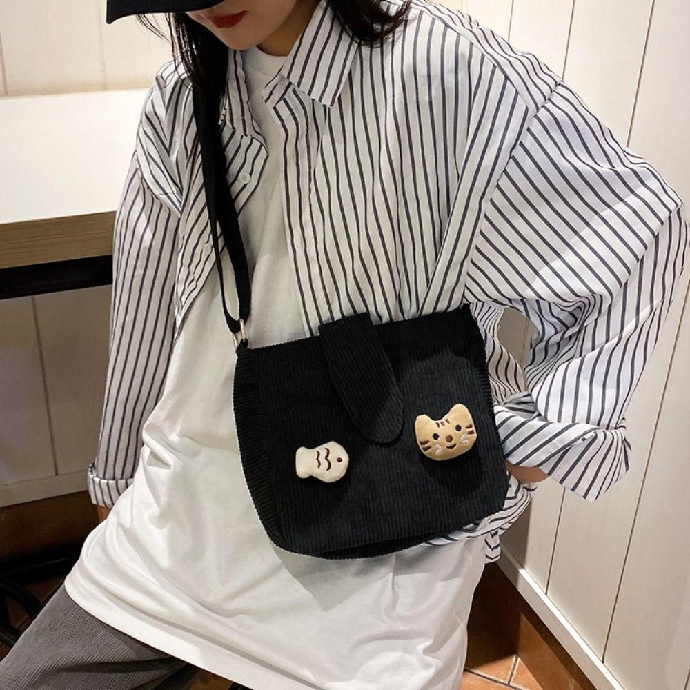 Retro Corduroy Crossbody Bag Large Capacity Velvet Shoulder Bag Portable Mini Corduroy Bag  Women