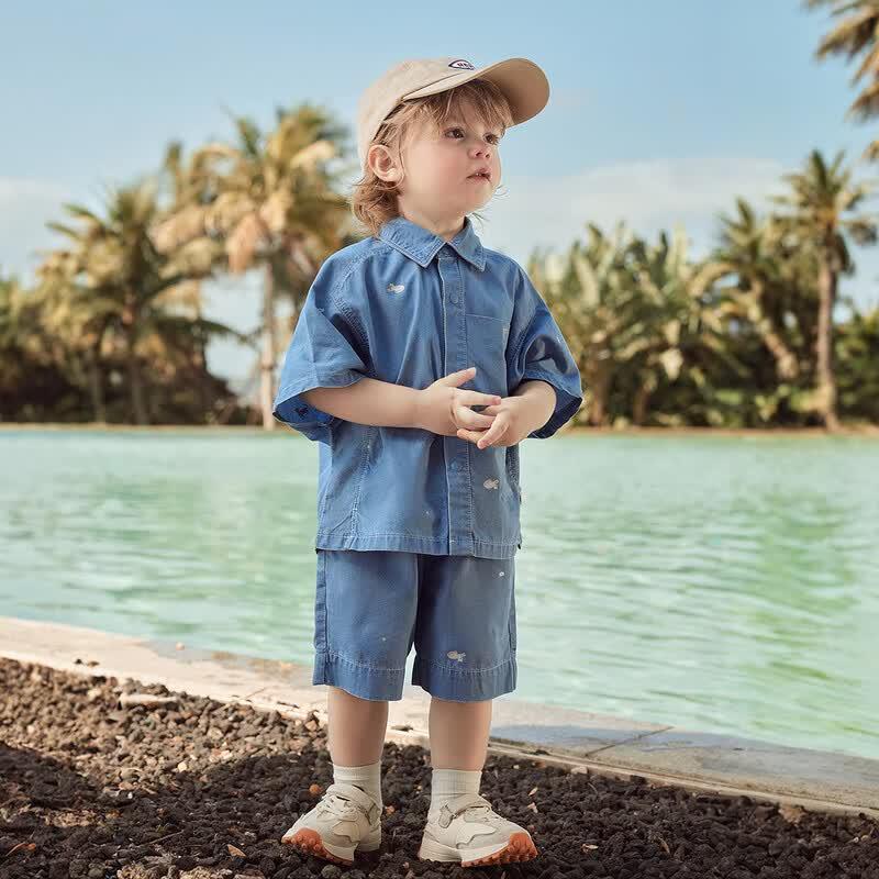 Minibala Boy's Lightweight Cotton Linen Shirt & Pants Set