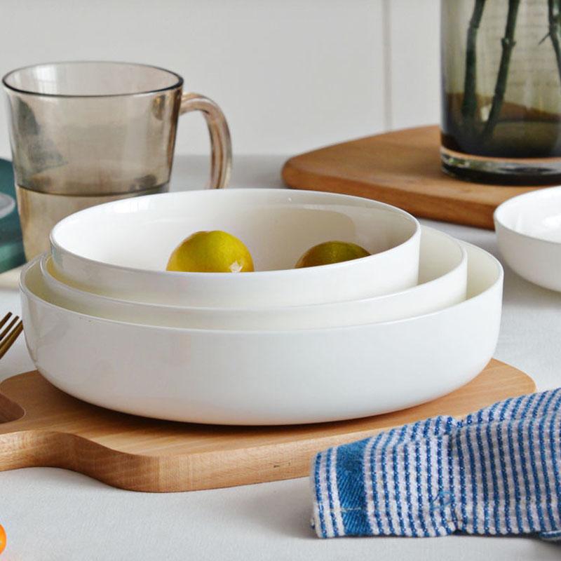 Reinweißer Teller, vertiefter Teller, Keramik, für den Haushalt, Mikrowelle, verwendbar, Teller, Scheibe, Tangshan-Keramik