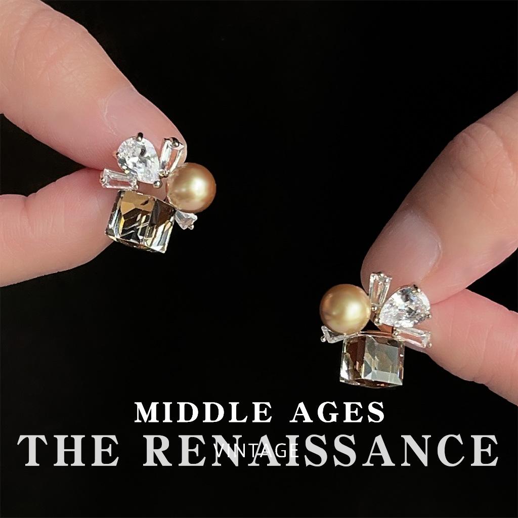 Brown crystal fireworks zircon stud earrings retro literary temperament earrings women