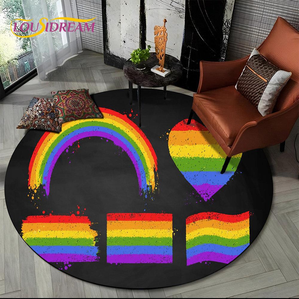 Runder Teppich mit chromatischer Farbtäuschung in Regenbogenfarben, Teppich für Wohnzimmer, Schlafzimmer, Sofa, Spielzimmer, Dekoration, rutschfeste Bodenmatte für Kinder