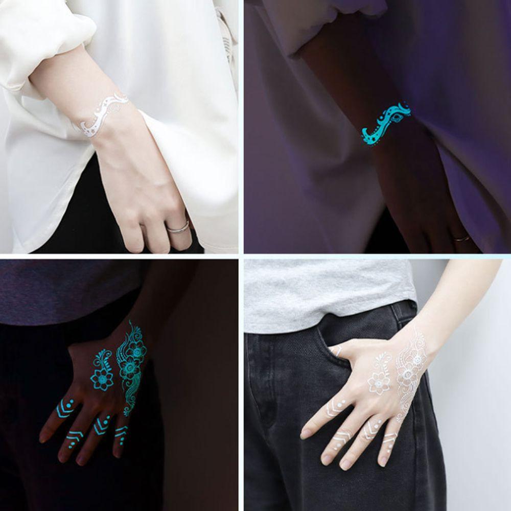Glow In the Dark Henna Tattoo Sticker Blue Glow Fake Lace Tattoos Luminous Temporary Tattoos  Girls