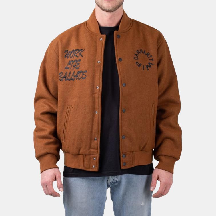Carhartt WIP Work Varsity Bomber Jacket Single-Breasted Letter Print Long Sleeve Baseball Jacket Men jackets Yellow I032435-1NF-XX