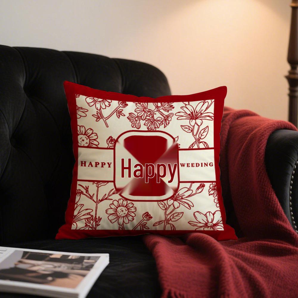 

Double Happiness Red Throw Pillows - Festive Wedding Cushions for Living Room and Sofa Decoration