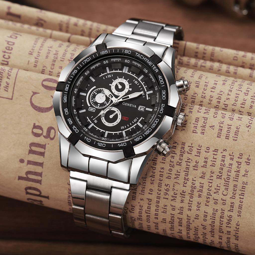 New large dial men's steel strap watch calendar quartz watch men's watch creative wristwatch