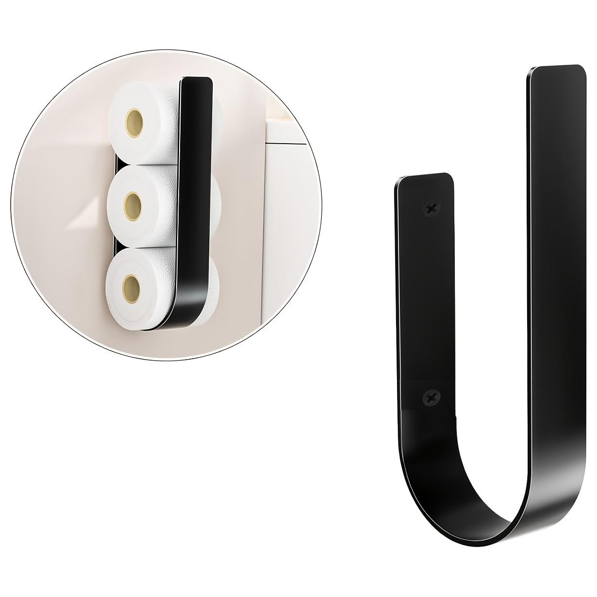 

A minimalist-style toilet paper holder towel rack and hook in black metal material Wall-mounted toilet paper stand that can hold 3 rolls of paper Black