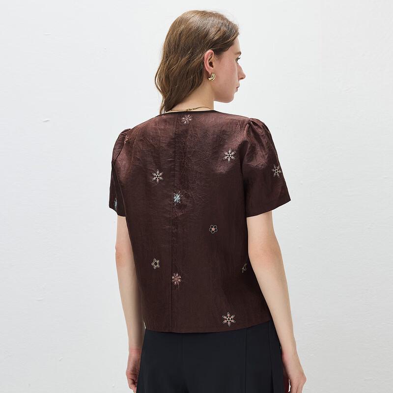 Kemengboka Summer Mulberry Silk Embroidered Blouse